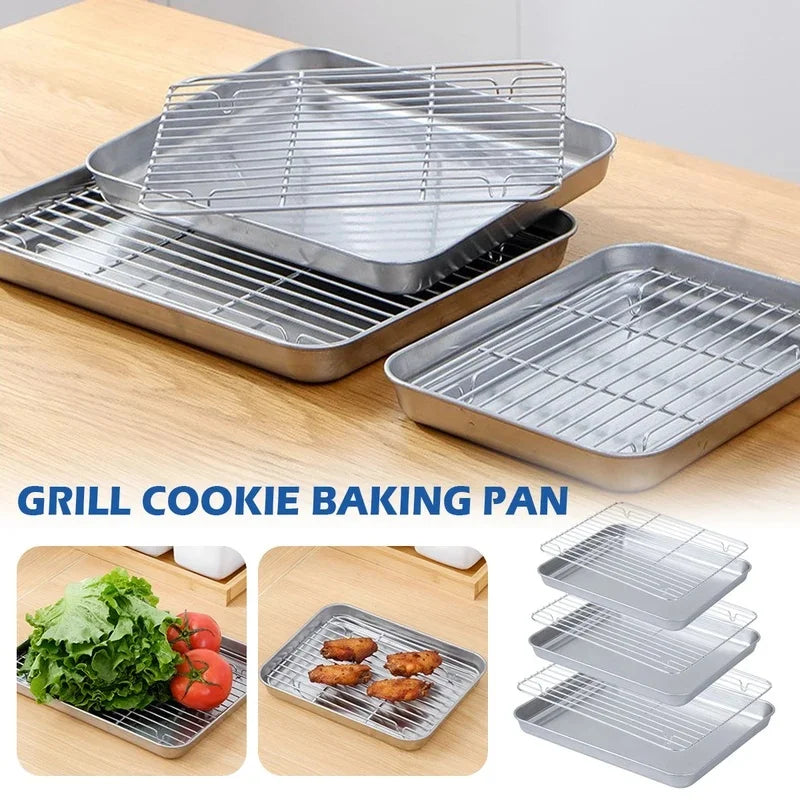 Stainless Steel Baking Tray & Wire Rack Set | Oven Roasting Pan Baking Tray & Rack Set Axl