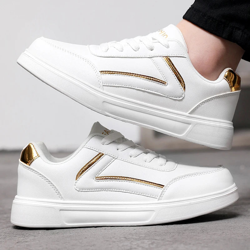 Women's White PU Leather Lace-Up Skateboard Sneakers Women's Sneakers Axl