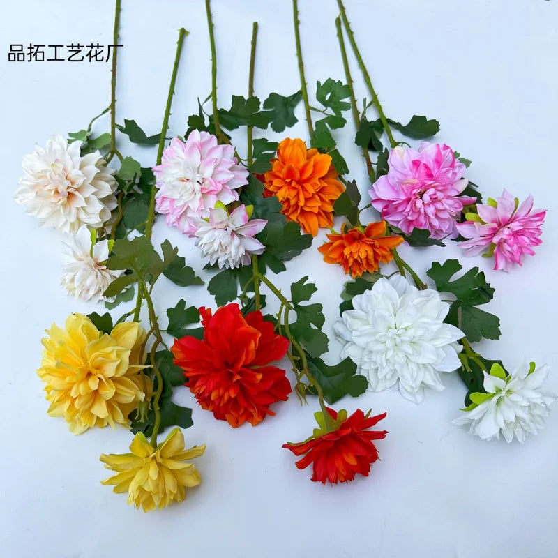 Artificial Dahlia Flower Branch 2-Head Faux Floral Stem 68cm Artificial Flower Stem Axl