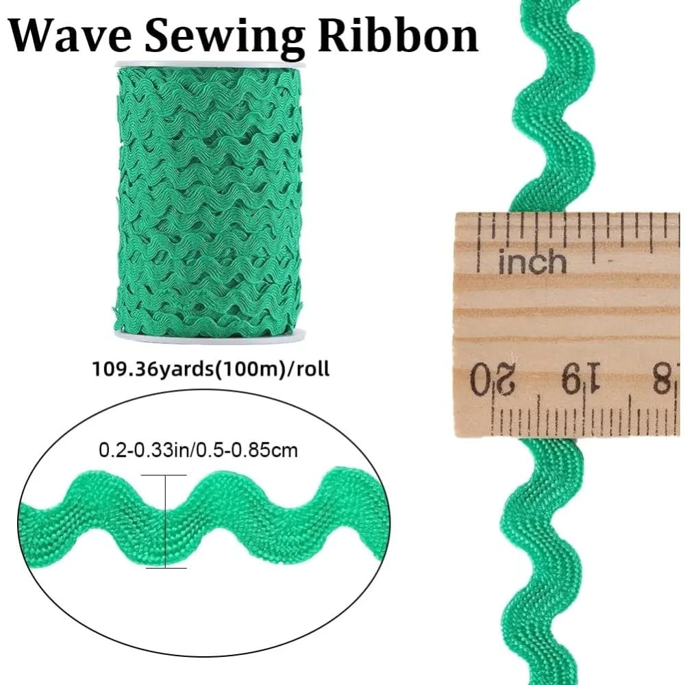 Green Ric Rac Trim Ribbon 5mm x 100m | Wave Fringe Sewing Sewing Trim Ribbon Axl