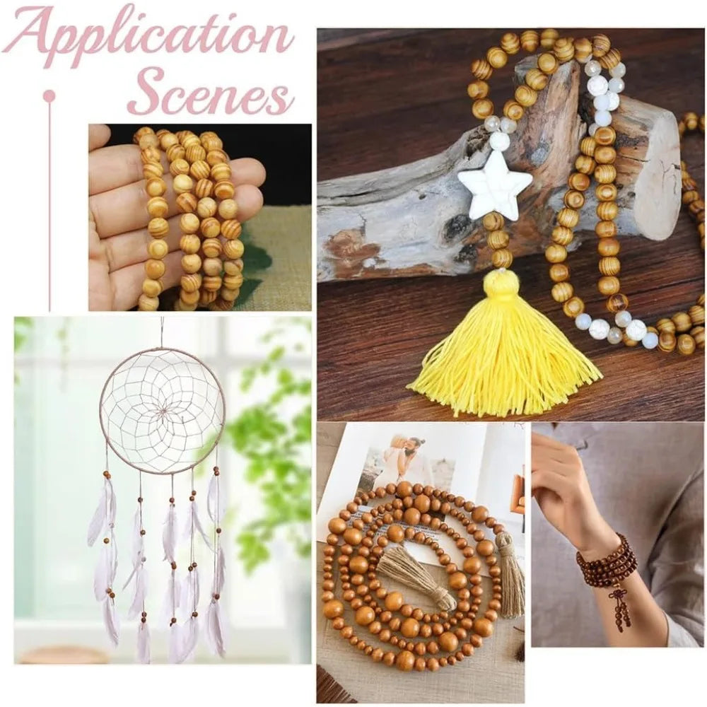 300Pcs Natural Wood Beads – 3 Sizes Round Wooden Spacer Beads Wooden Craft Beads Axl