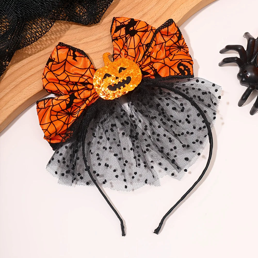 2-Pack Halloween Pumpkin & Spider Web Headbands | Party Props Halloween Hair Accessory Axl