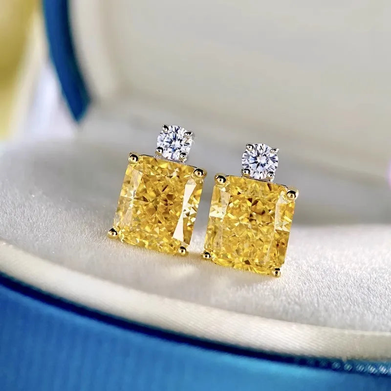 Huitan Two-Tone Geometric CZ Stud Earrings for Women CZ Stud Earrings Axl