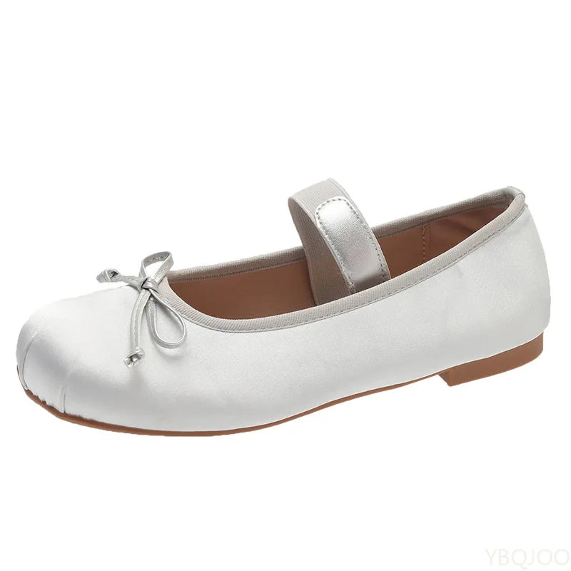 Women's Mary Jane Ballet Flats – Bow Satin Slip-On Shoes Mary Jane Flats Axl