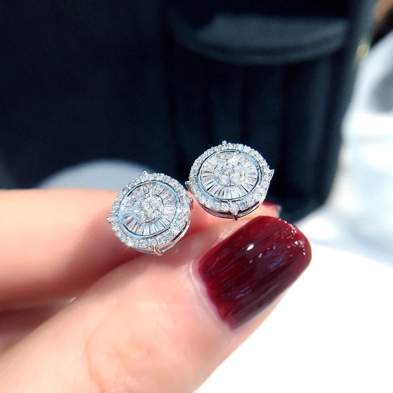 Huitan Crystal CZ Round Stud Earrings – Silver Women's Studs Stud Earrings Axl