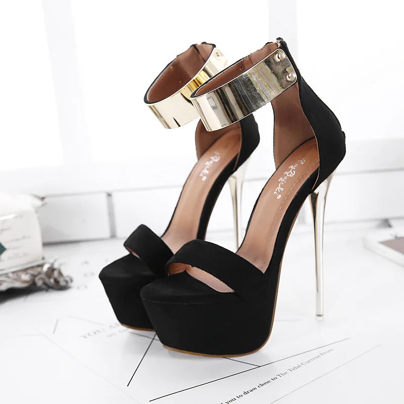 YBQJOO Women's 16CM Platform Stiletto Sandals – Metal Ankle Strap Platform Stiletto Sandals Axl