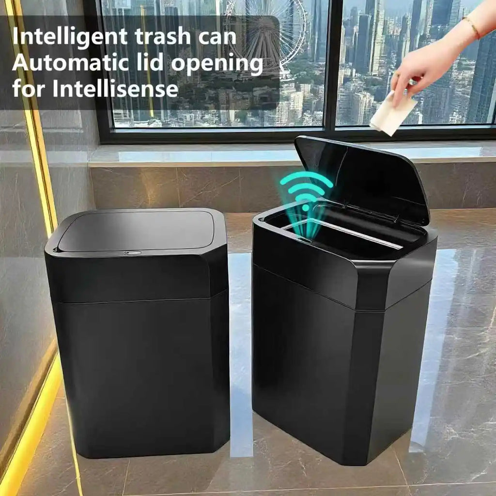 ONEKA Slim Motion Sensor Trash Can – Auto Lid, Black Motion Sensor Trash Can Axl