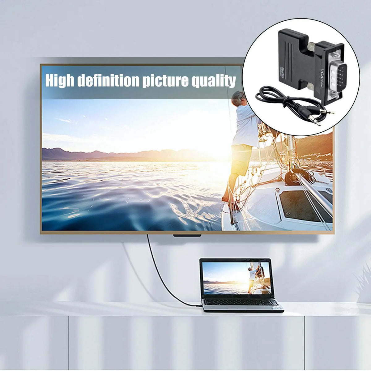 HDMI to VGA Adapter 1080P with 3.5mm Audio – Laptop & Projector Display Adapter Cable Axl