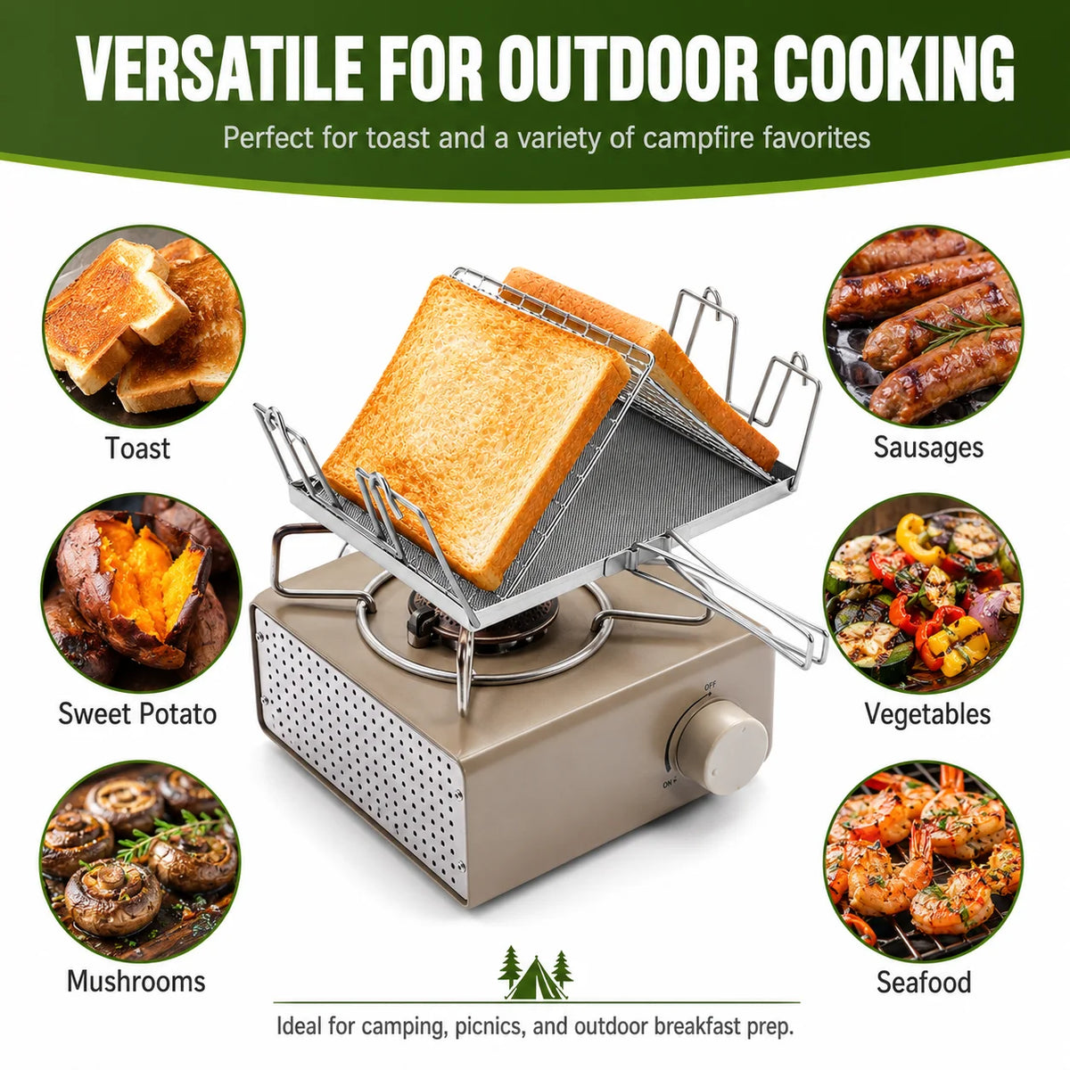 Uwhise Foldable Camping Toaster | Stainless Steel Camp Grill Camping Toaster Grill Axl