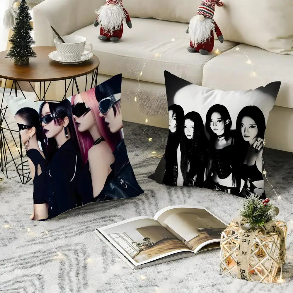 Kpop Aespa Whiplash Linen Cushion Cover | Hidden Zipper Pillowcase Decorative Cushion Cover Axl