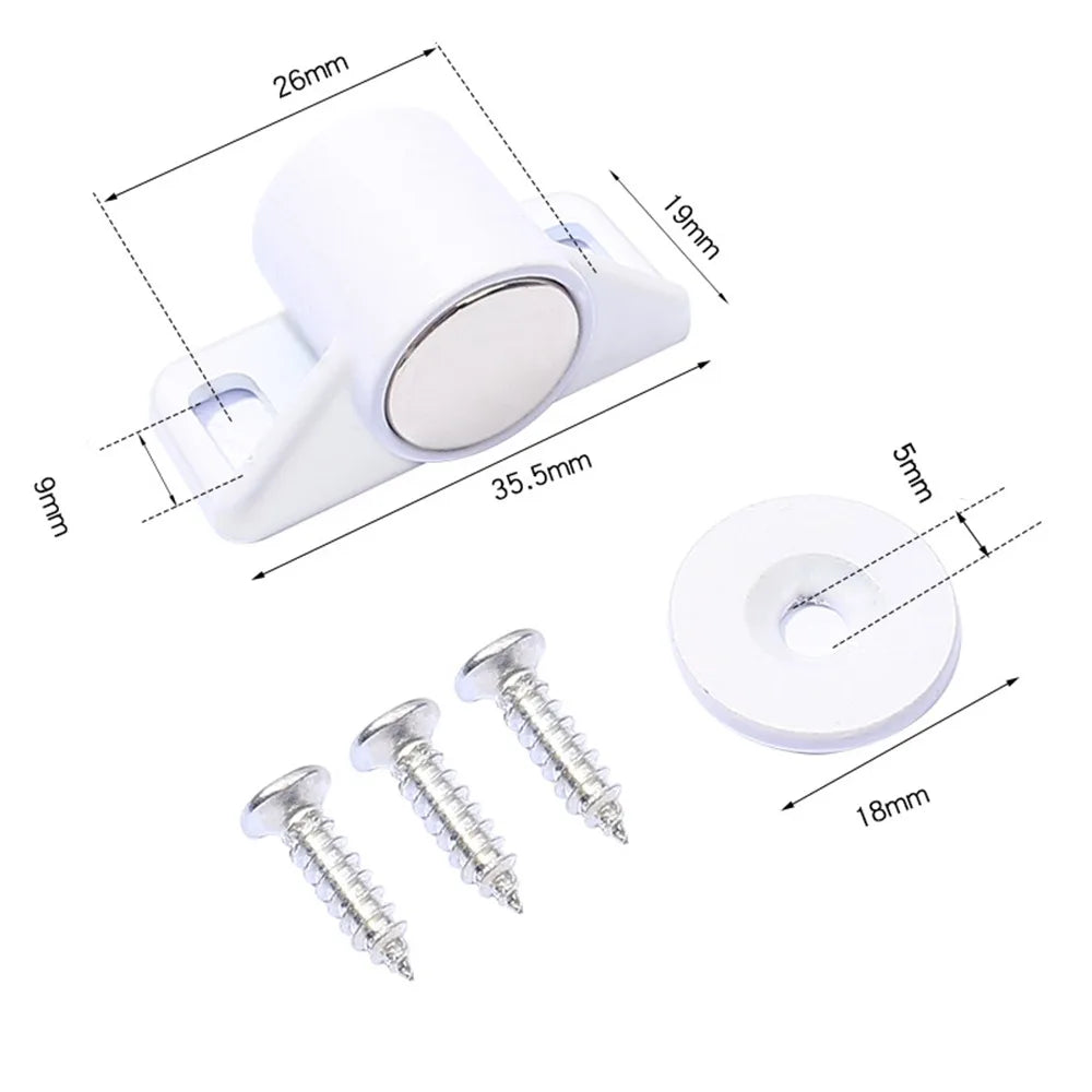 Magnetic Door Stopper – No-Drill Zinc Alloy Cabinet Latch Magnetic Door Stopper Axl White