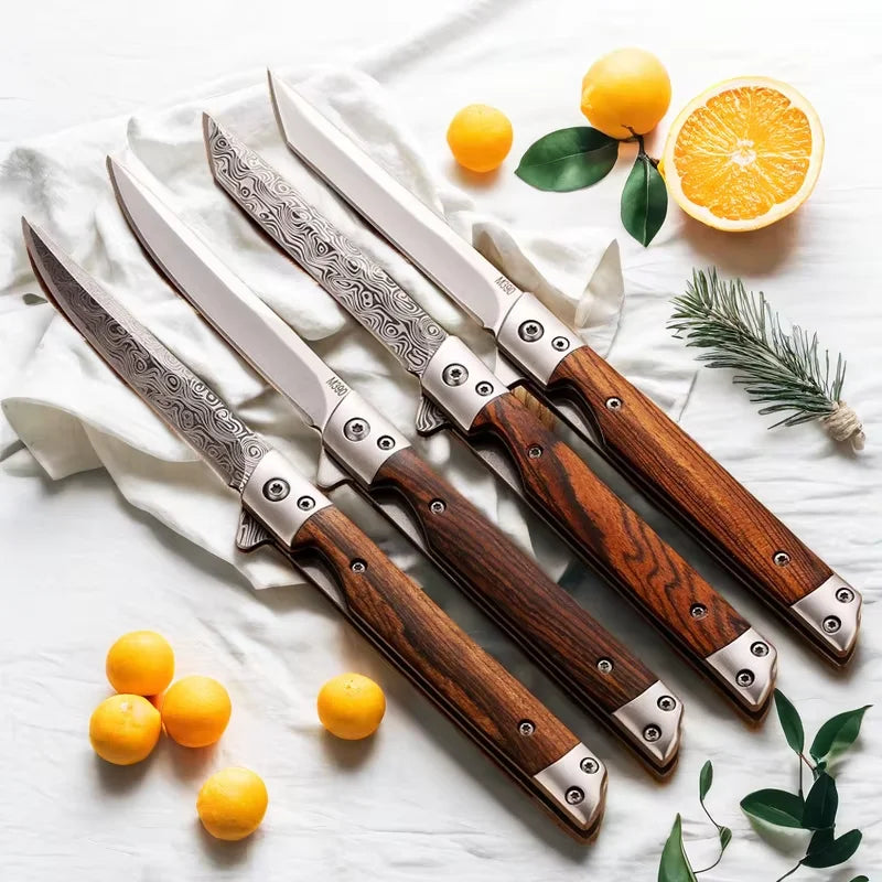 4-Piece Paring Knife Set – Damascus Steel & Wood Handle Paring Knife Set Axl