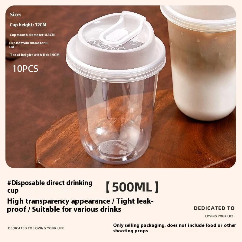 10-Pack Transparent U-Shaped Disposable Cups with Lids Disposable Beverage Cups Axl P5