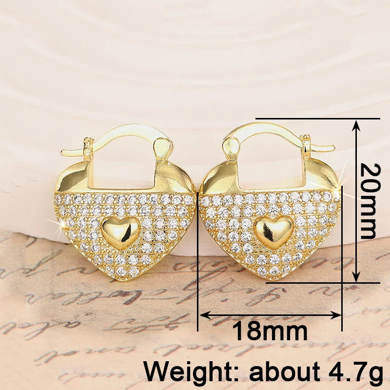 Huitan Gold Heart Cubic Zirconia Drop Earrings | Wedding Jewelry Drop Earrings Axl