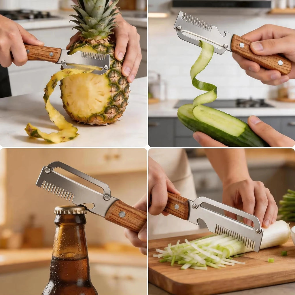 3-in-1 Vegetable Peeler – Stainless Steel with Wooden Handle Vegetable Peeler Axl