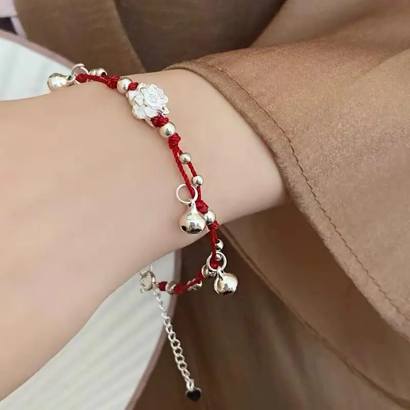 Chinese Style Red Rope Bracelet – Lotus Flower Bell Charm Charm Bracelet Axl