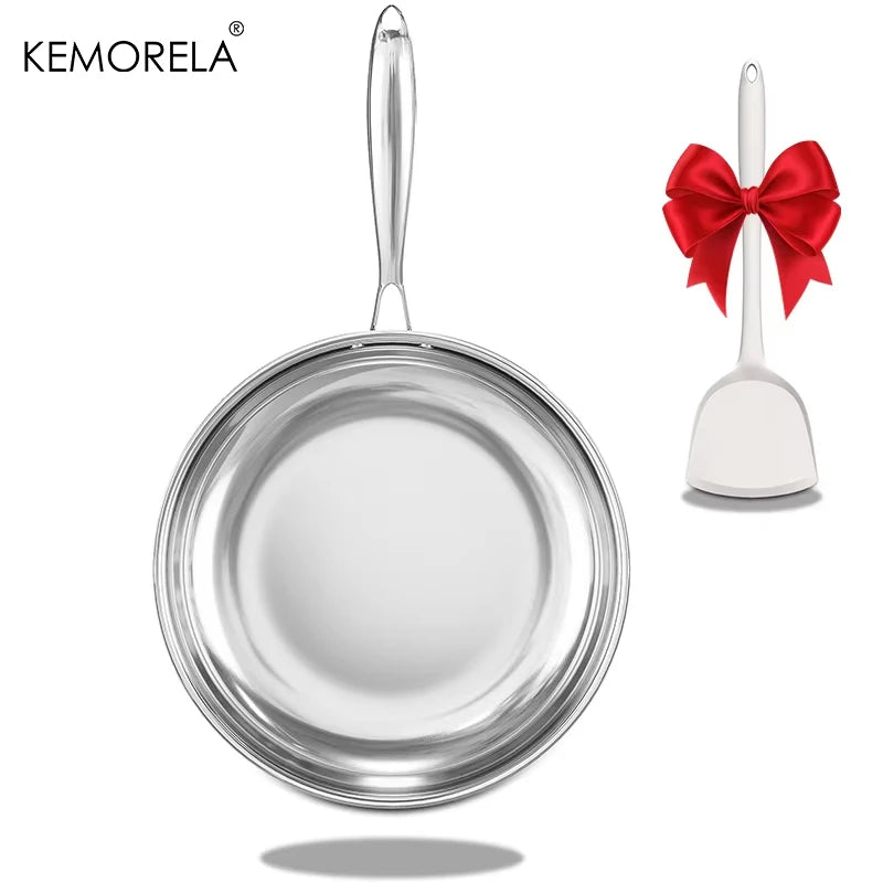 KEMORELA Tri-Ply 304 Stainless Steel Frying Pan | Induction Ready Stainless Steel Skillet Axl