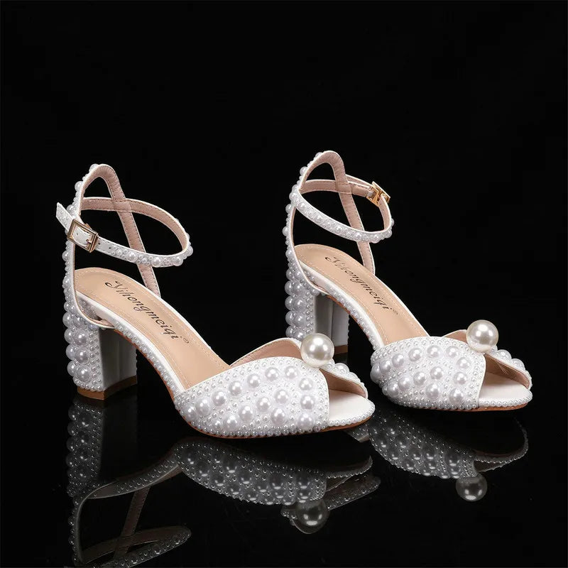 Women's Pearl High Heel Sandals – Luxury Wedding Bridal Shoes Pearl Heel Sandals Axl