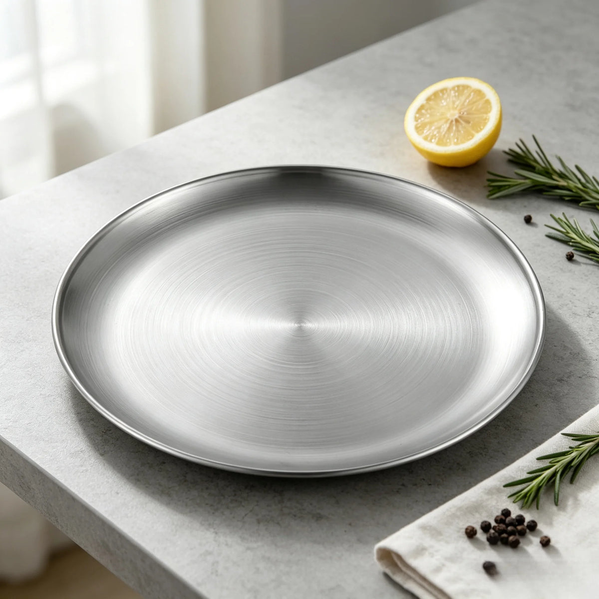 Korean Stainless Steel Round BBQ Plate & Dining Tray BBQ Grill Plate Axl silver 14cm 5.5in