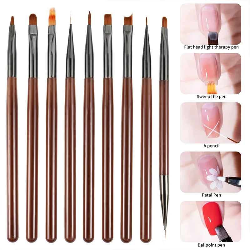 9-Piece Acrylic Nail Art Brush Set – UV Gel & Carving Pens Nail Art Brush Set Axl