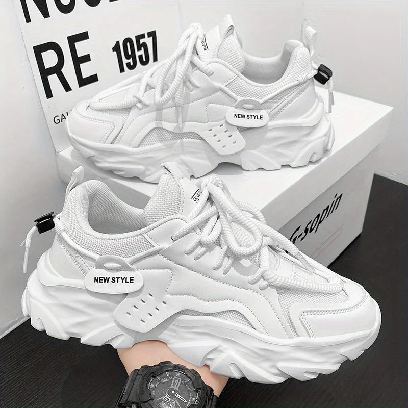 Men's Breathable Mesh Sneakers – Thick Sole Casual Running Shoe Men's Casual Sneakers Axl 44 WHITE