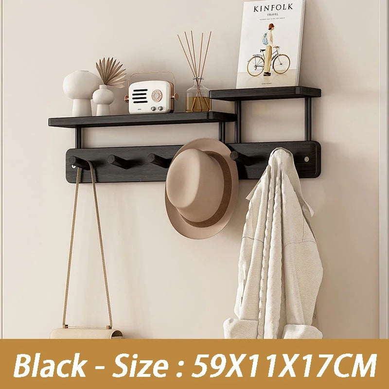 Wall Mounted Bamboo Coat Rack with Shelf & 8 Hooks Wall Coat Rack Axl Black-6 Hooks