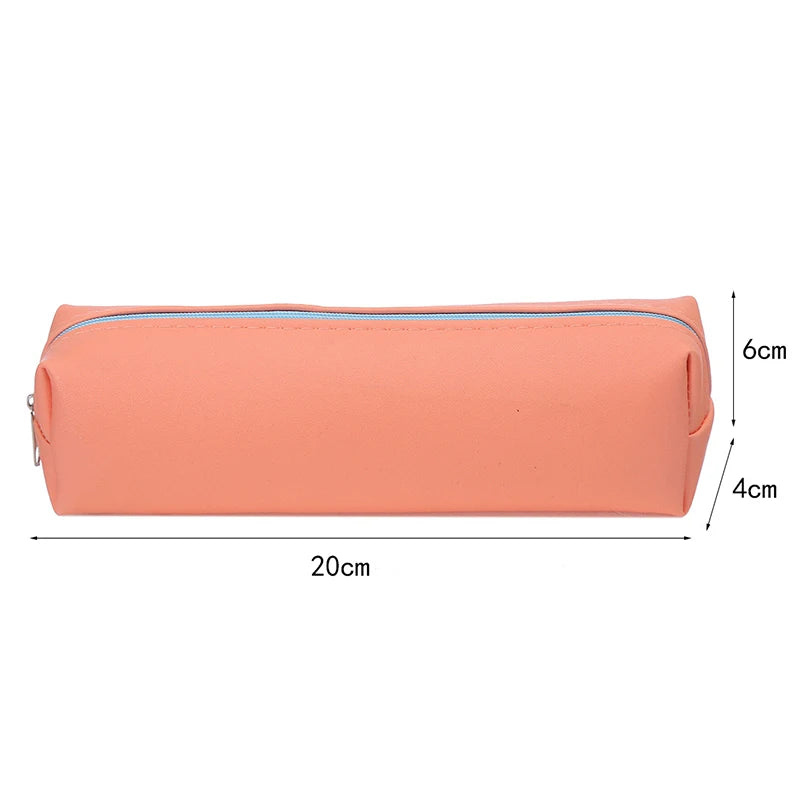 Large Capacity PU Leather Pencil Bag – Zipper Stationery Case Pencil Bag Axl Pink