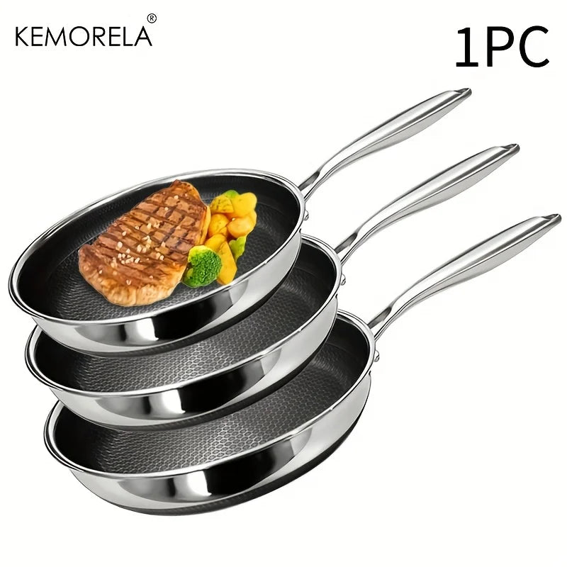 KEMORELA 316 Stainless Steel Tri-Ply Honeycomb Wok Frying Pan Stainless Steel Skillet Axl