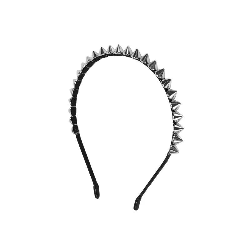 Gothic Punk Studded Spike Headband | Silver Metal Rivet Hair Band Spiked Headband Axl