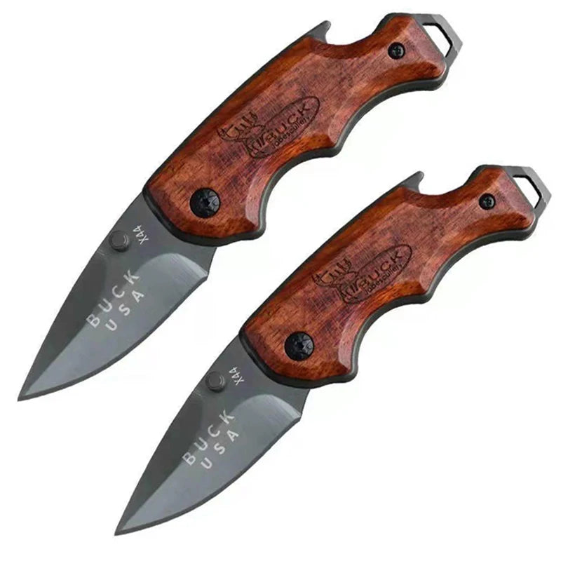 EDC Folding Pocket Knife – Stainless Steel & Wood Handle Folding Pocket Knife Axl 2pcs