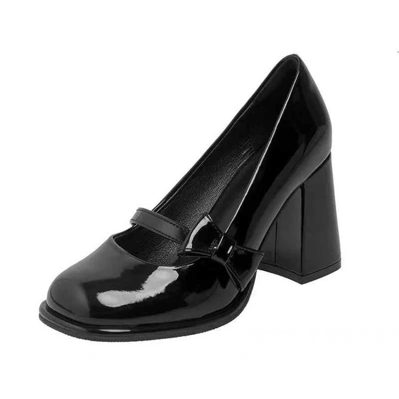 Pink Bow Mary Jane Platform Heels – Women's Square Toe Pumps Mary Jane Heels Axl