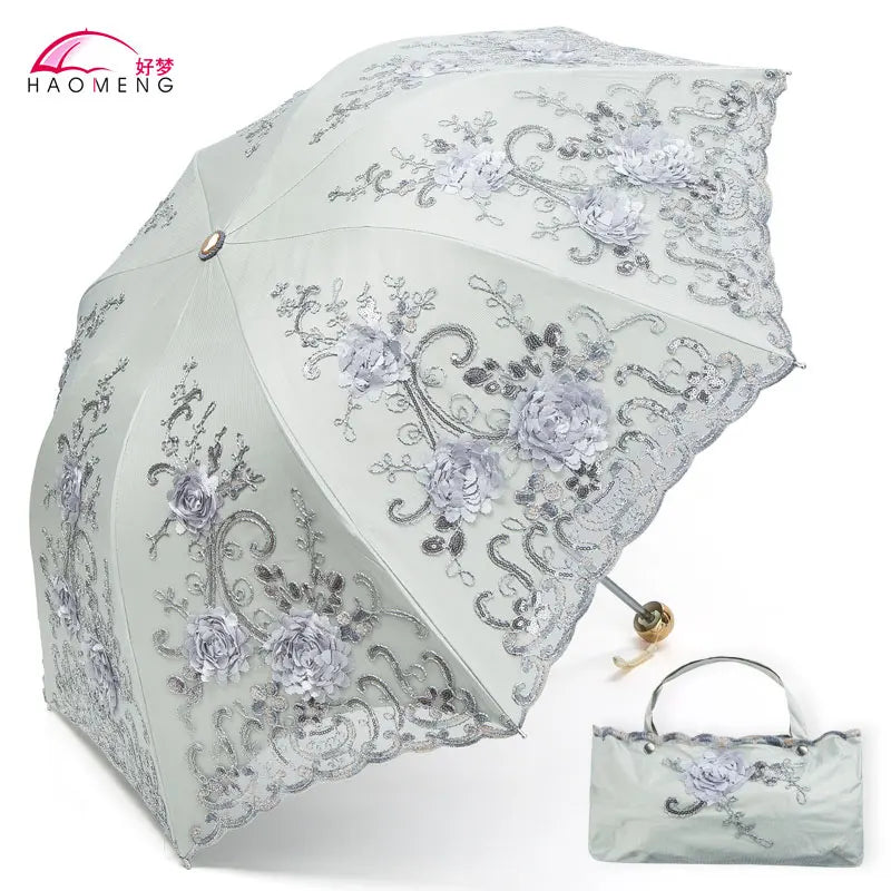 Women's Lace Embroidery Folding Parasol – UV & Rain Umbrella Folding Parasol Axl Style 12 Aluminum 8K