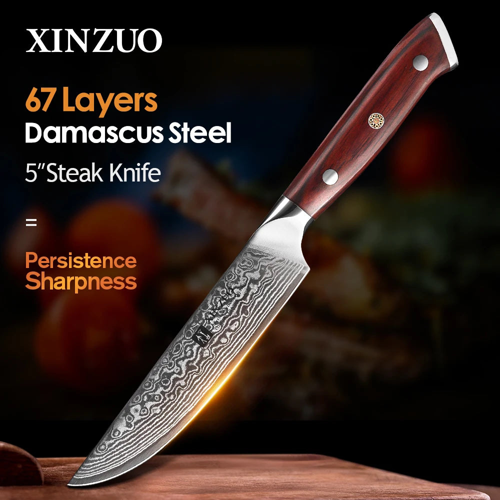 XINZUO 5" Damascus Steel Steak Knife – Rosewood Handle Damascus Steak Knife Axl China Mainland