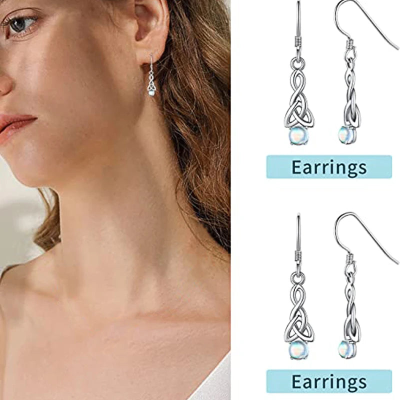 Huitan Celtic Knot Drop Earrings – Simulated Opal Women's Drop Earrings Axl