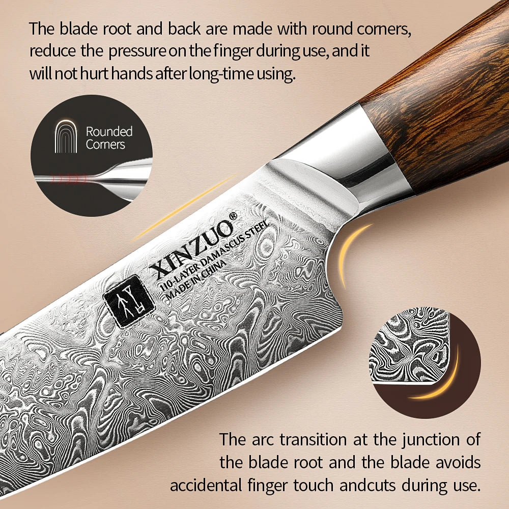 XINZUO 3-Piece Damascus Steel Kitchen Knife Set – Chef Santoku Kitchen Knife Set Axl