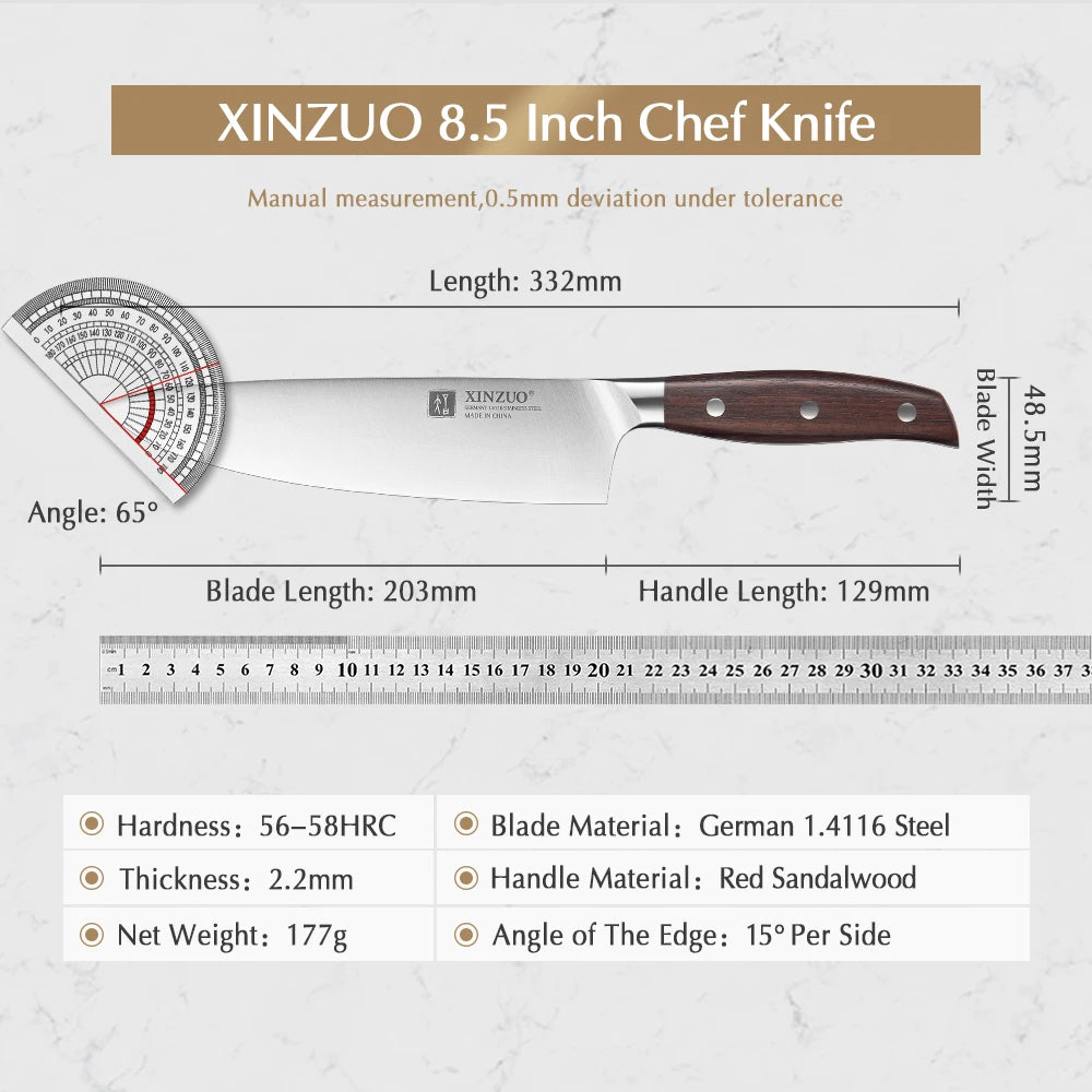 XINZUO 8" Chef Knife – German Steel & Red Sandalwood Handle Chef Knife Axl