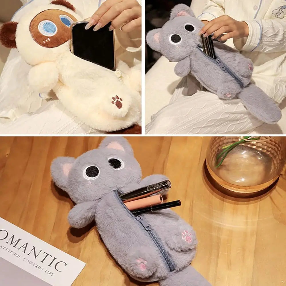 Cartoon Cat Plush Pencil Bag – Large Capacity Stationery Organizer Pencil Case Axl