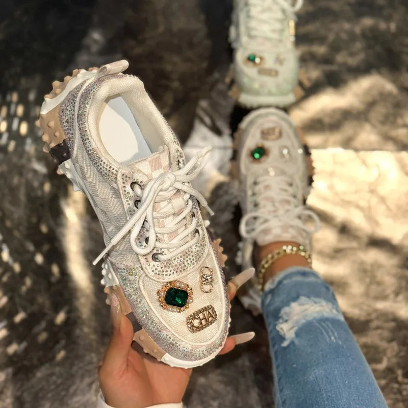 YEAE Rhinestone Women's Sneakers – Luxury Diamond Casual Shoes Women's Sneakers Axl