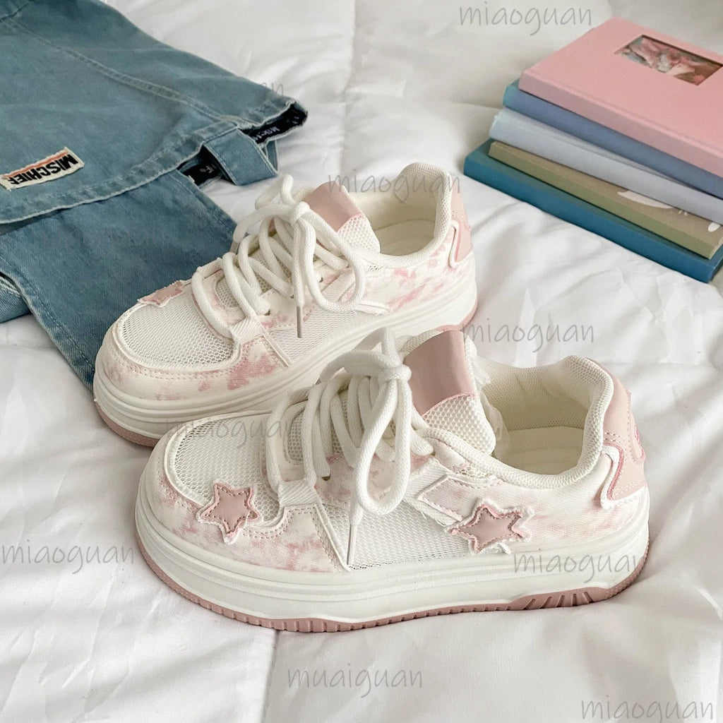 Women's Breathable Mesh Platform Sneakers – Thick Heel Lace-Up Platform Sneakers Axl