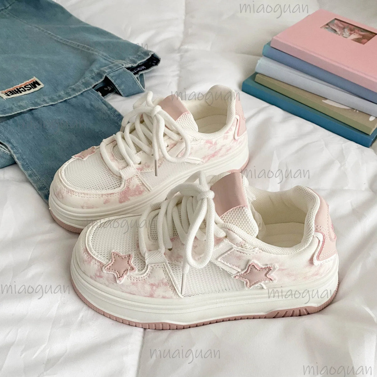 Women's Breathable Mesh Platform Sneakers – Thick Heel Lace-Up Platform Sneakers Axl