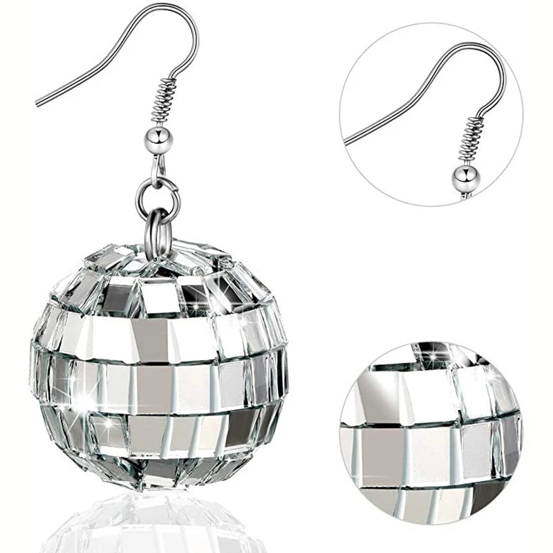 70s Disco Ball Dangle Earrings – Silver Retro Drop Earrings Dangle Earrings Axl
