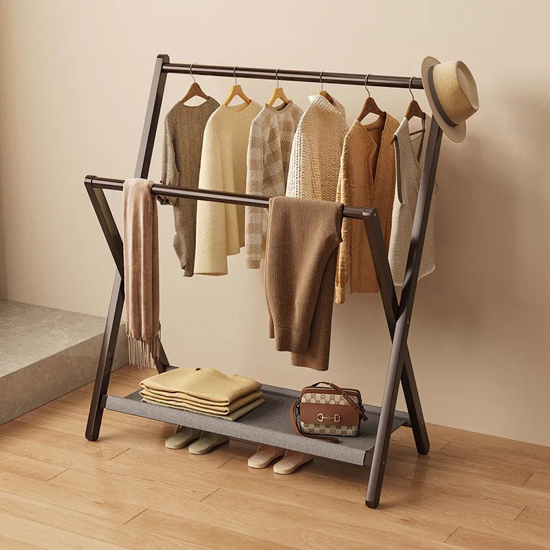 Folding Bamboo Coat Rack – Freestanding Floor Clothes Hanger Folding Coat Rack Axl