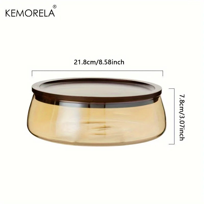 KEMORELA Glass Storage Jar with Wooden Lid | Kitchen Organizer Glass Storage Jar Axl L-Amber