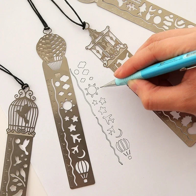 2-Piece Cartoon Metal Bookmark Ruler Set | Hollow Quilting Template Metal Bookmark Ruler Axl