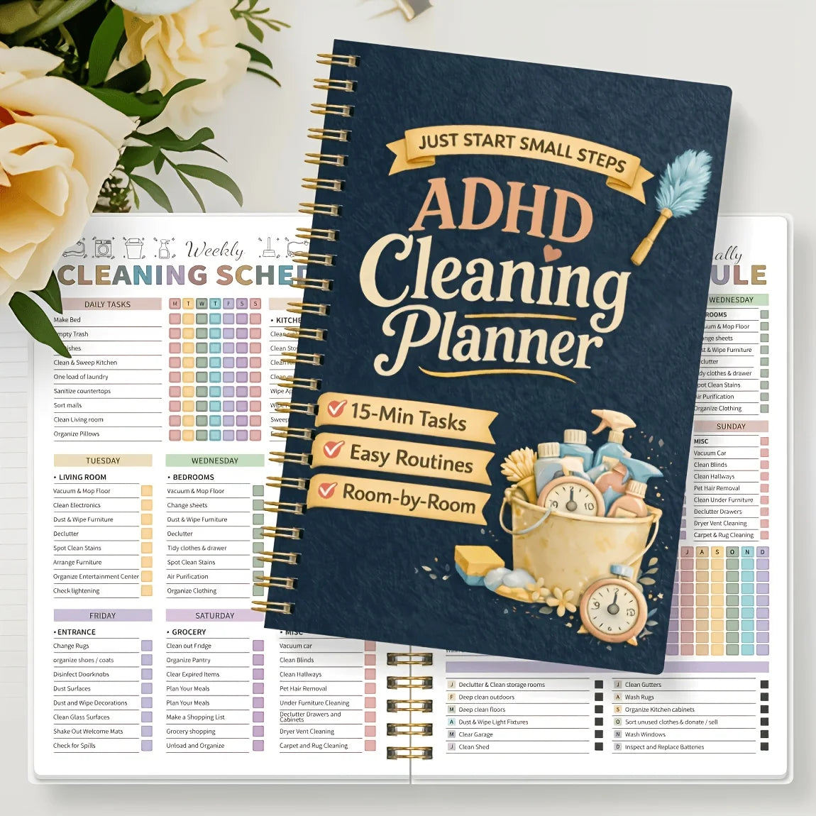 Spiral-Bound Cleaning Planner – Color-Coded Home & Office Schedule Cleaning Planner Axl
