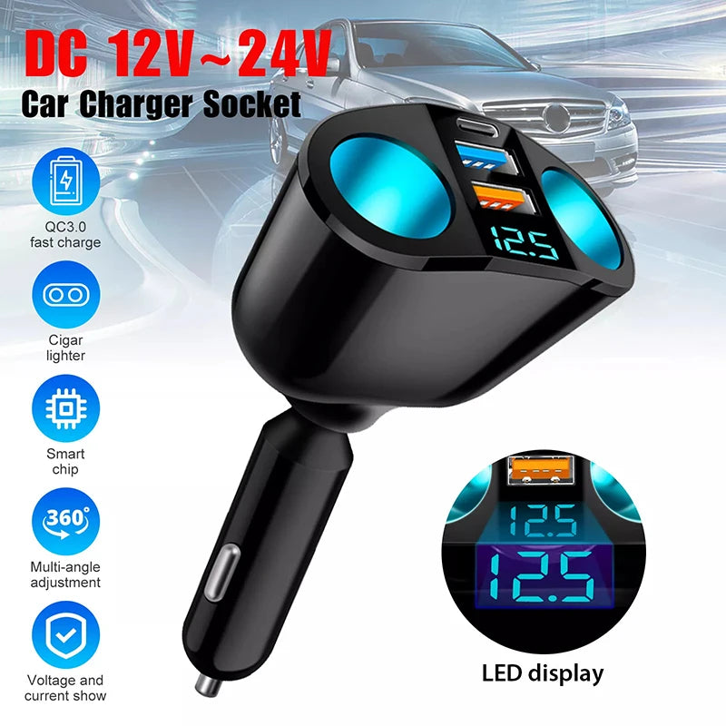 Dual-Port Car Charger Digital Display – QC3.0 & 2.4A 20W Car Charger Adapter Axl