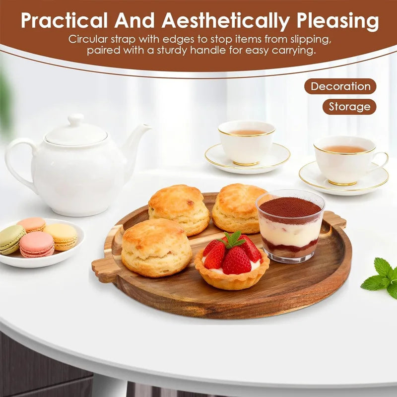 Acacia Wood Charcuterie Board with Handles – Round Serving Tray Charcuterie Serving Board Axl