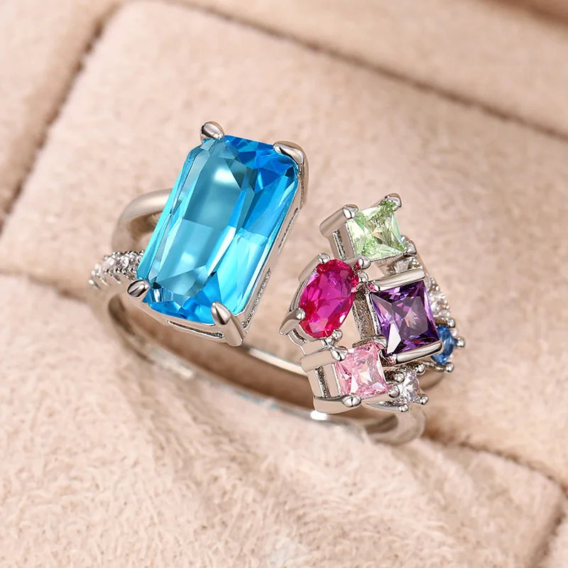 Huitan Geometric Colorful CZ Women Ring – Resizable Bridal Fashion CZ Ring Axl