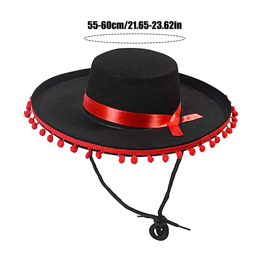 Mexican Sombrero Hat with Pom-Poms | Wide Brim Costume Accessory Costume Hat Axl As show