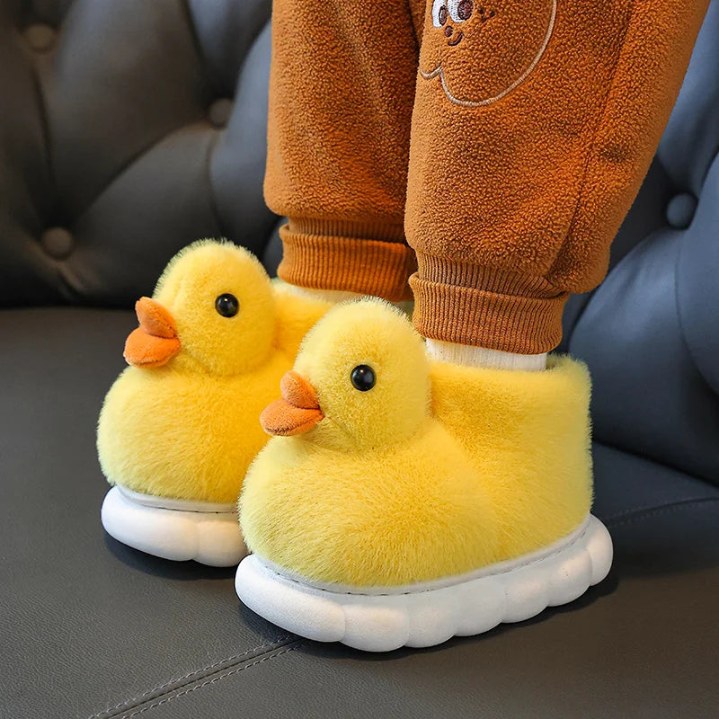 Kids Kawaii Duckling Fuzzy Slippers – Warm Winter Fur Slides Kids Fuzzy Slippers Axl